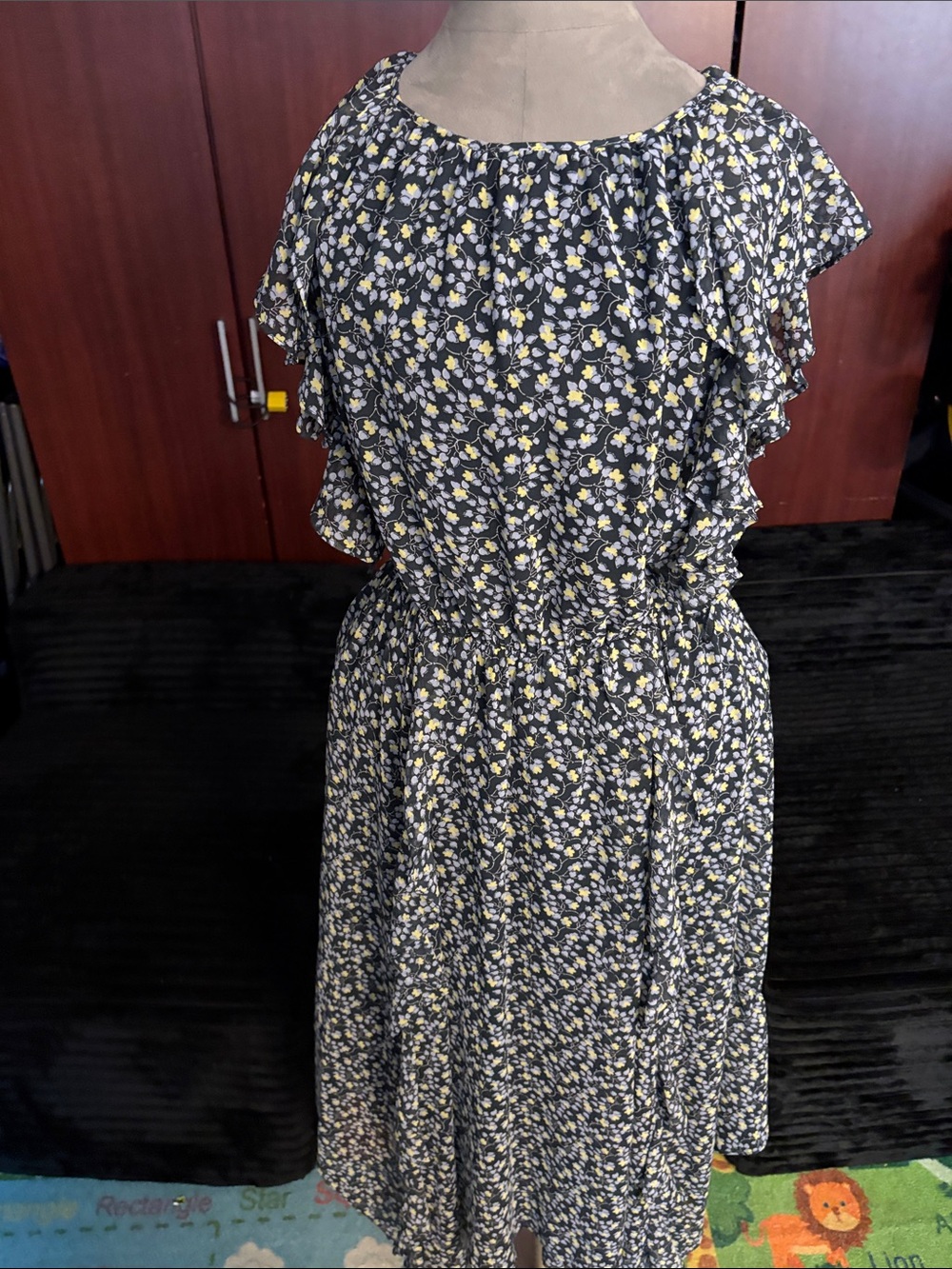 1. State Navy Midi Dress with Yellow and White Floral Print